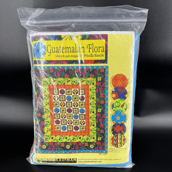 Guatemalan Flora Fabrics & Quilt Priscilla Bianchi For Robert Kaufman Kit